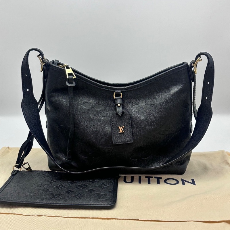 LV 黑色金扣全皮壓花carryall小號母肩背斜背包芯片款 29*24*12 98新配件塵袋-1