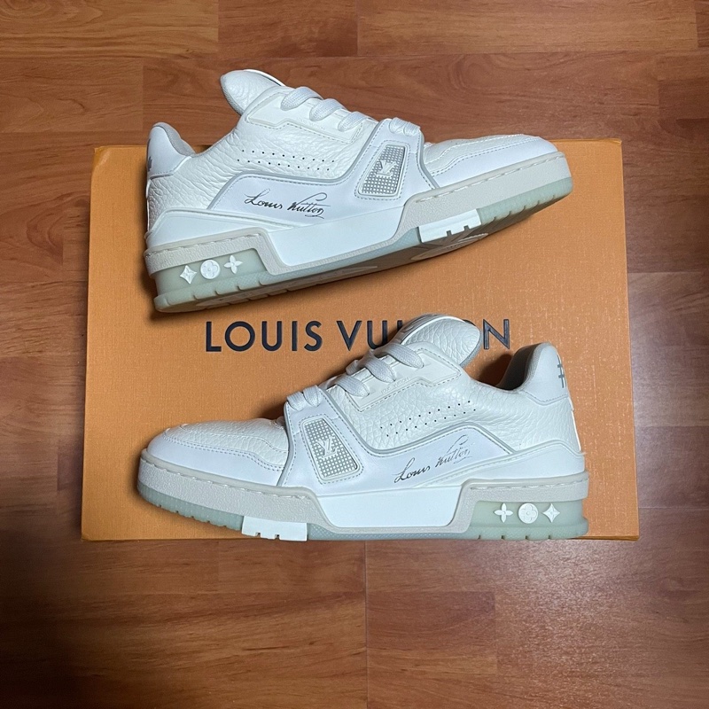 Lv Trainer白水泥 路易威登灰白配色 低幫時尚板鞋 37.5碼-0