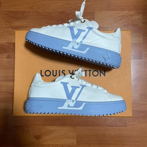 Lv Time Out白藍印花板鞋 路易威登低幫女款藍色37.5碼98新