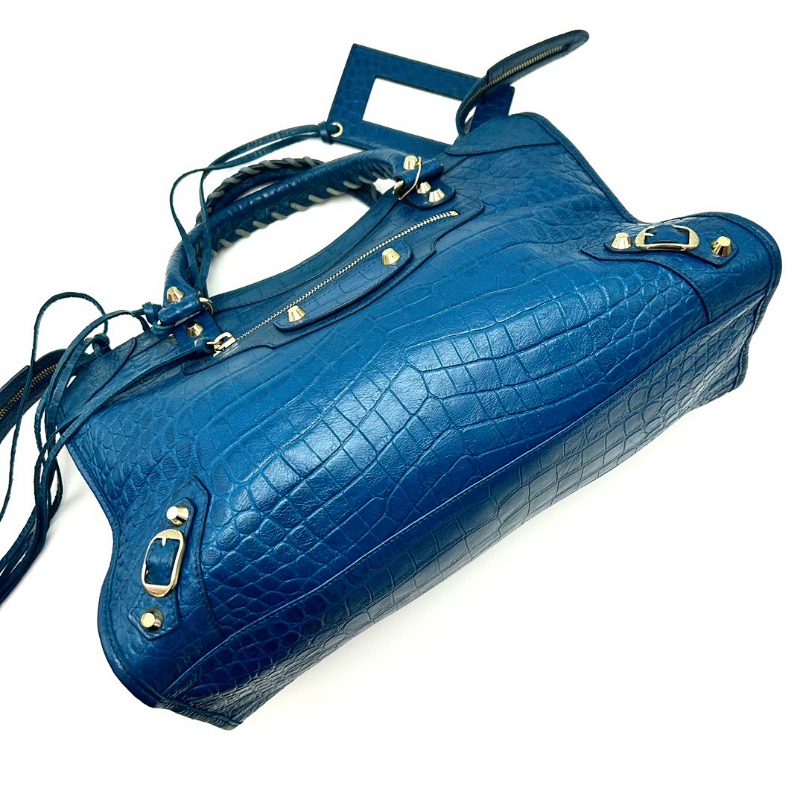 BALENCIAGA 藍色機車大號手提肩背斜背包38*24*13 98新配件鏡子塵袋-3