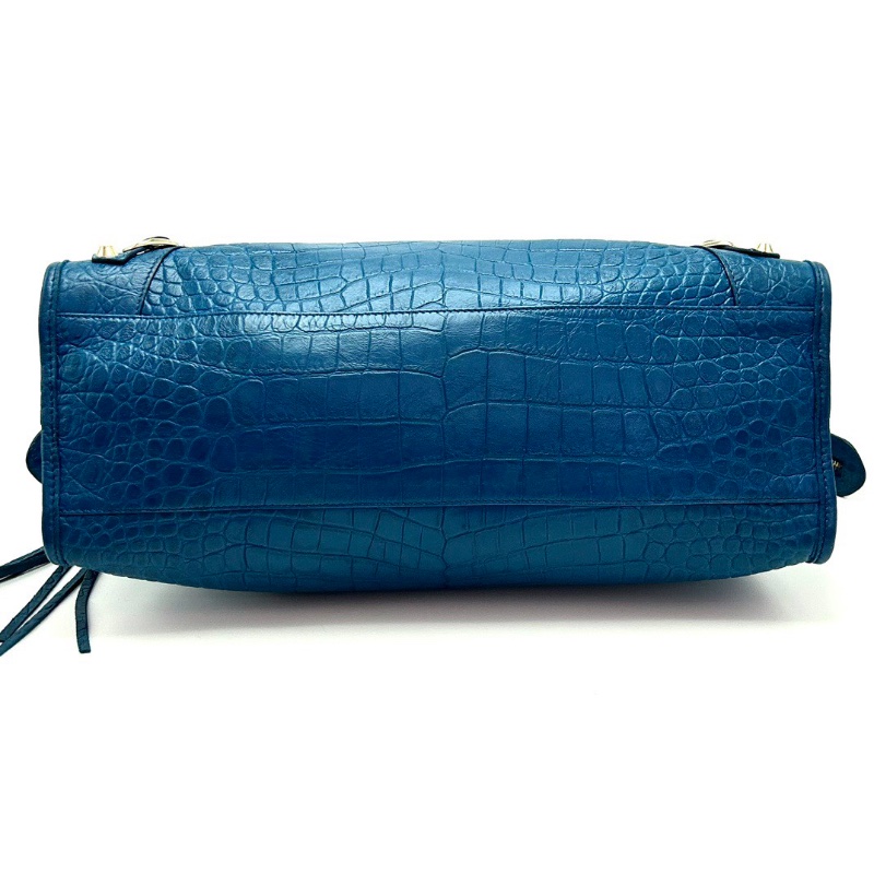 BALENCIAGA 藍色機車大號手提肩背斜背包38*24*13 98新配件鏡子塵袋-4