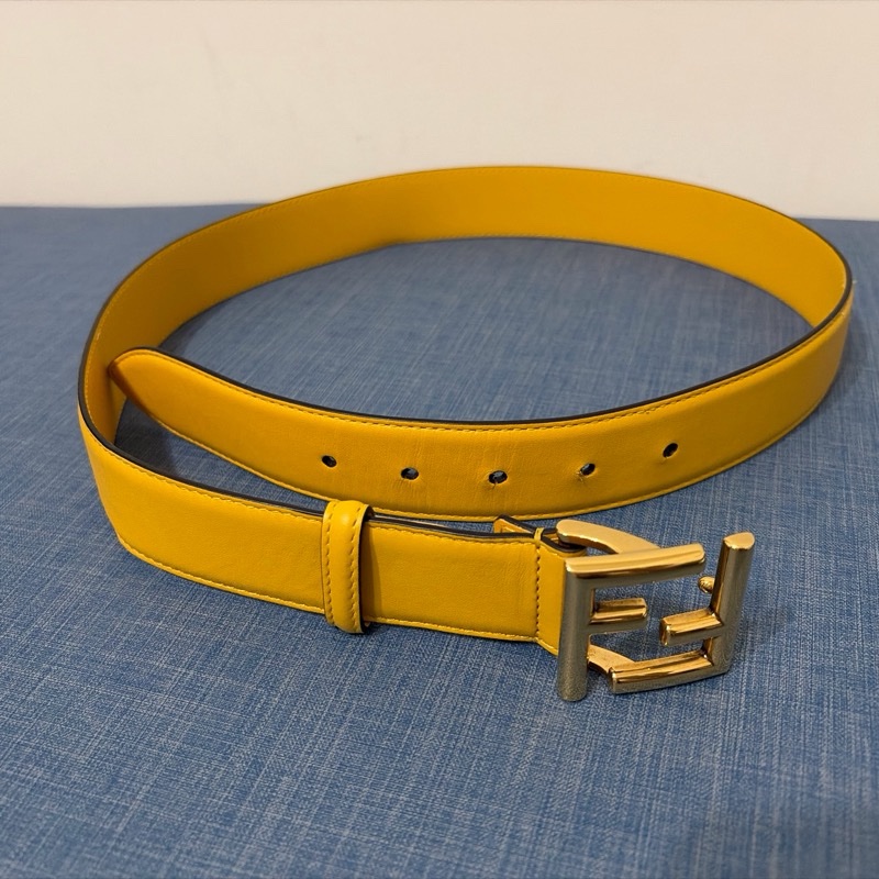 FENDI 雙F金屬釦小牛皮腰帶(黃色)85/34-1