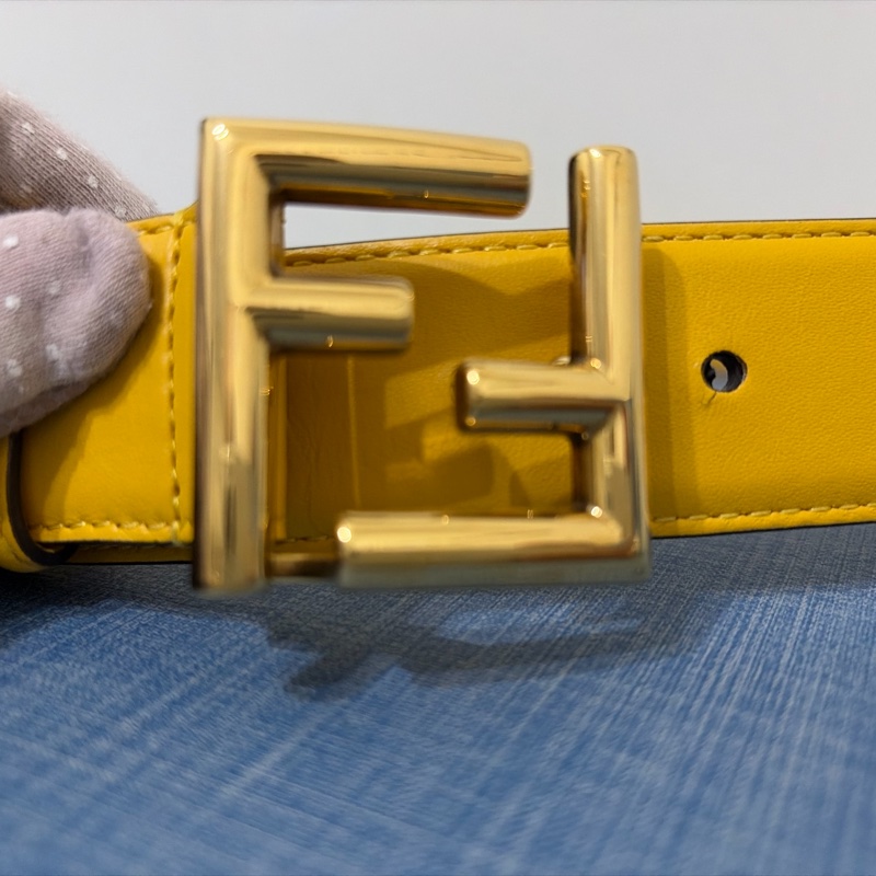 FENDI 雙F金屬釦小牛皮腰帶(黃色)85/34-6