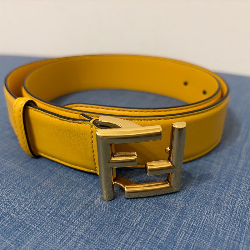 FENDI 雙F金屬釦小牛皮腰帶(黃色)85/34-11