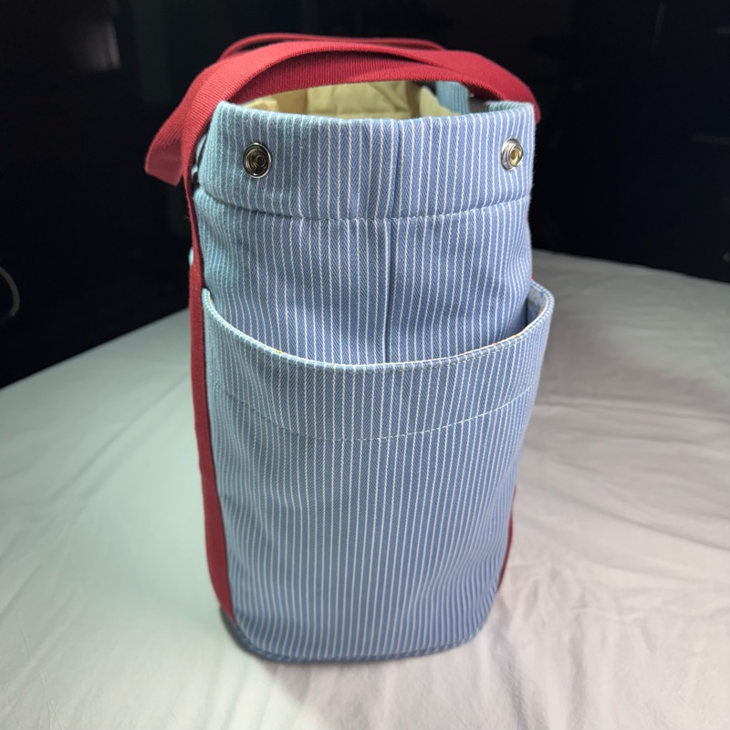 愛馬仕Hermès Cabriole 媽媽包 媽咪包 肩背帆布包 藍白條紋 熊貓刺繡款-5