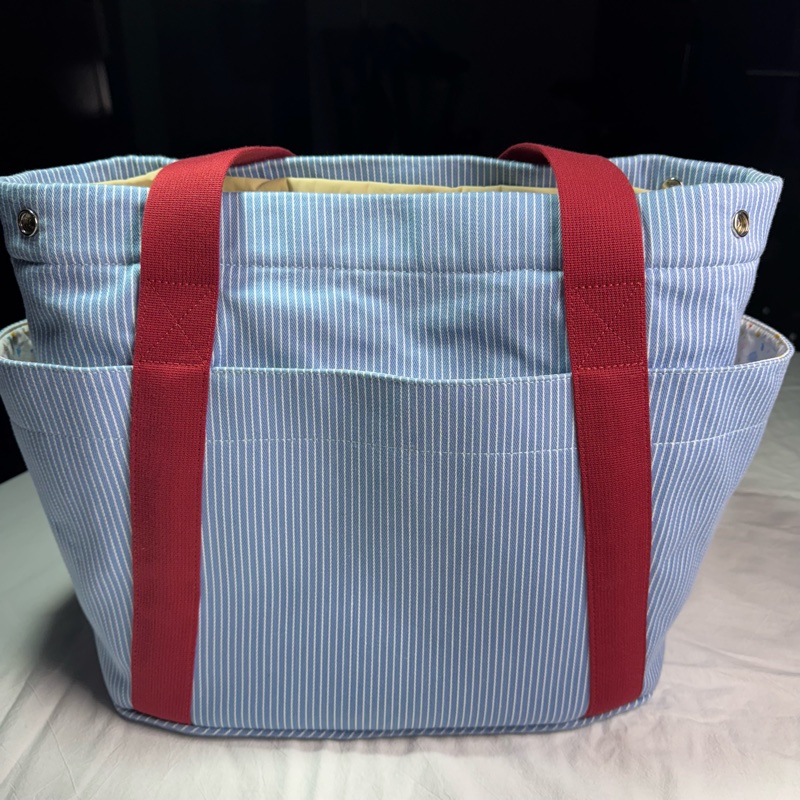 愛馬仕Hermès Cabriole 媽媽包 媽咪包 肩背帆布包 藍白條紋 熊貓刺繡款-8