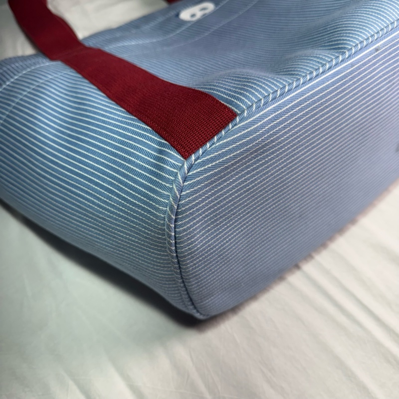 愛馬仕Hermès Cabriole 媽媽包 媽咪包 肩背帆布包 藍白條紋 熊貓刺繡款-11