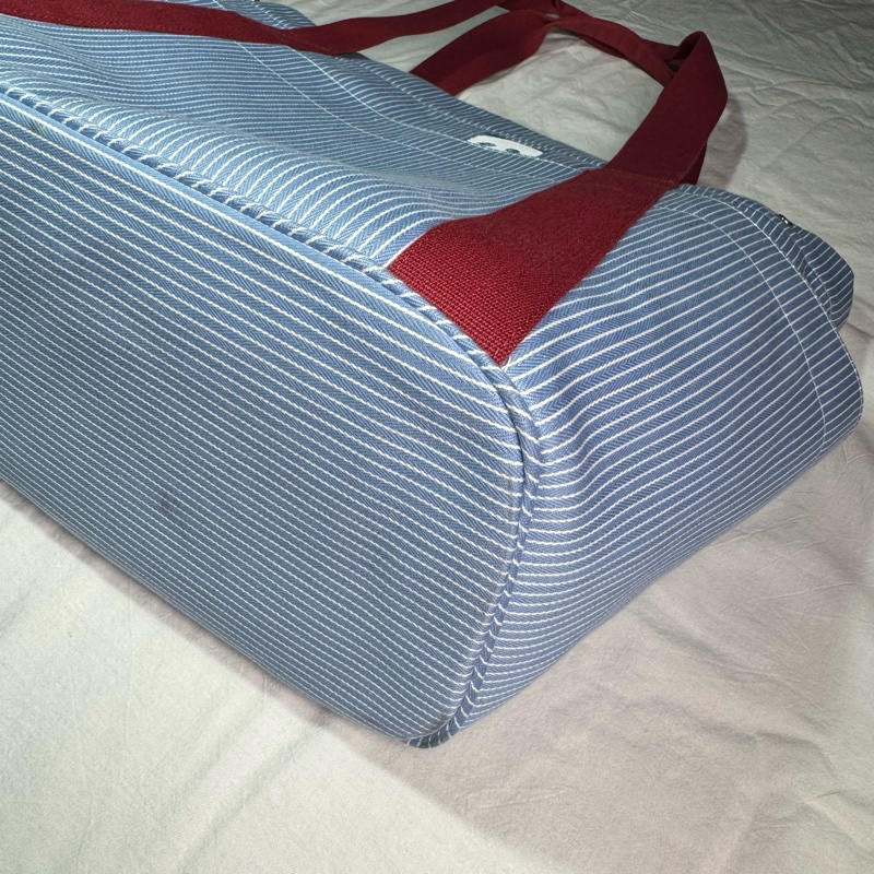 愛馬仕Hermès Cabriole 媽媽包 媽咪包 肩背帆布包 藍白條紋 熊貓刺繡款-12