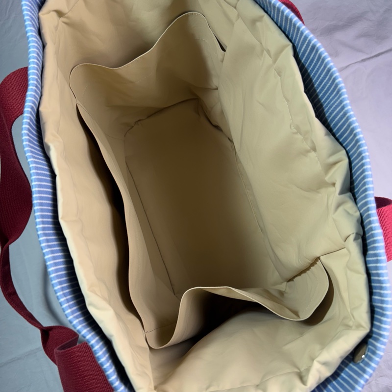 愛馬仕Hermès Cabriole 媽媽包 媽咪包 肩背帆布包 藍白條紋 熊貓刺繡款-13