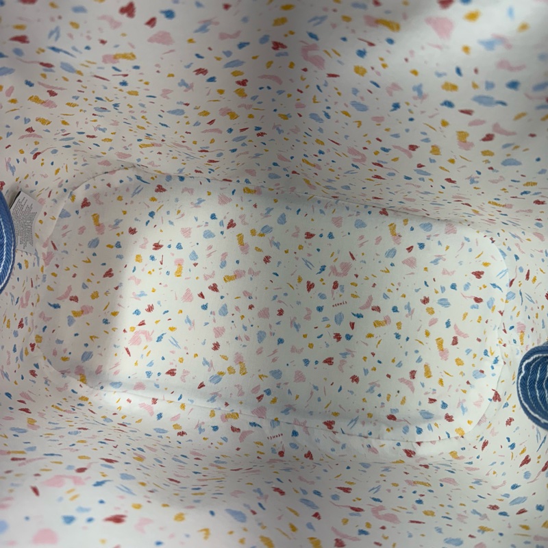 愛馬仕Hermès Cabriole 媽媽包 媽咪包 肩背帆布包 藍白條紋 熊貓刺繡款-15