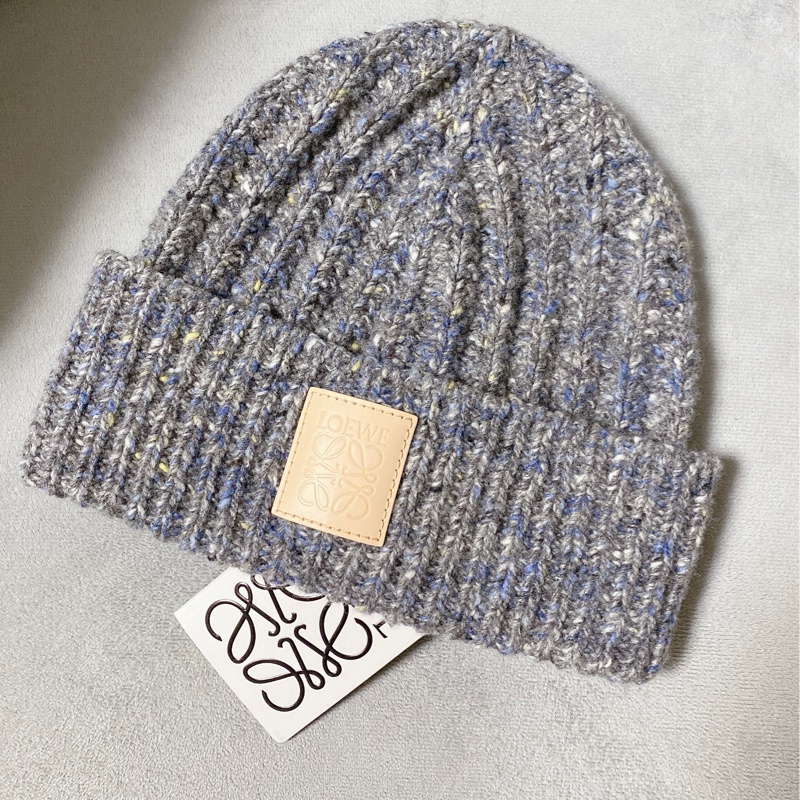 LOEWE 灰毛呢色 x 粉皮革標冷帽-7