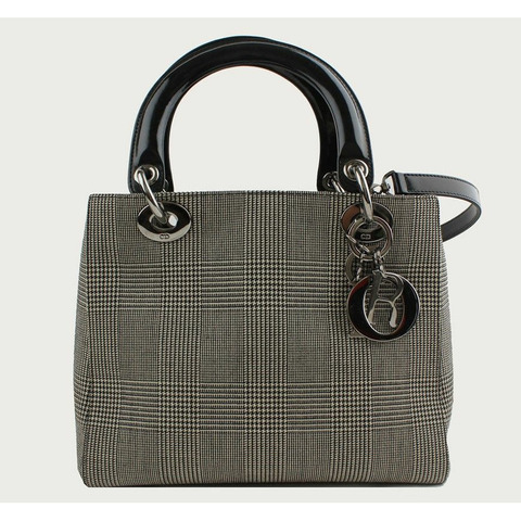 DIOR Glencheck Fabric Lady 銀色小號手提包和單肩包