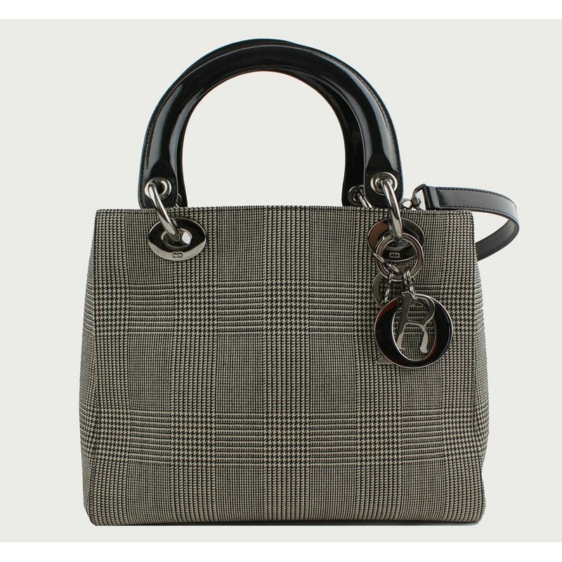 【包稅】DIOR Glencheck Fabric Lady 銀色小號手提包和單肩包-0