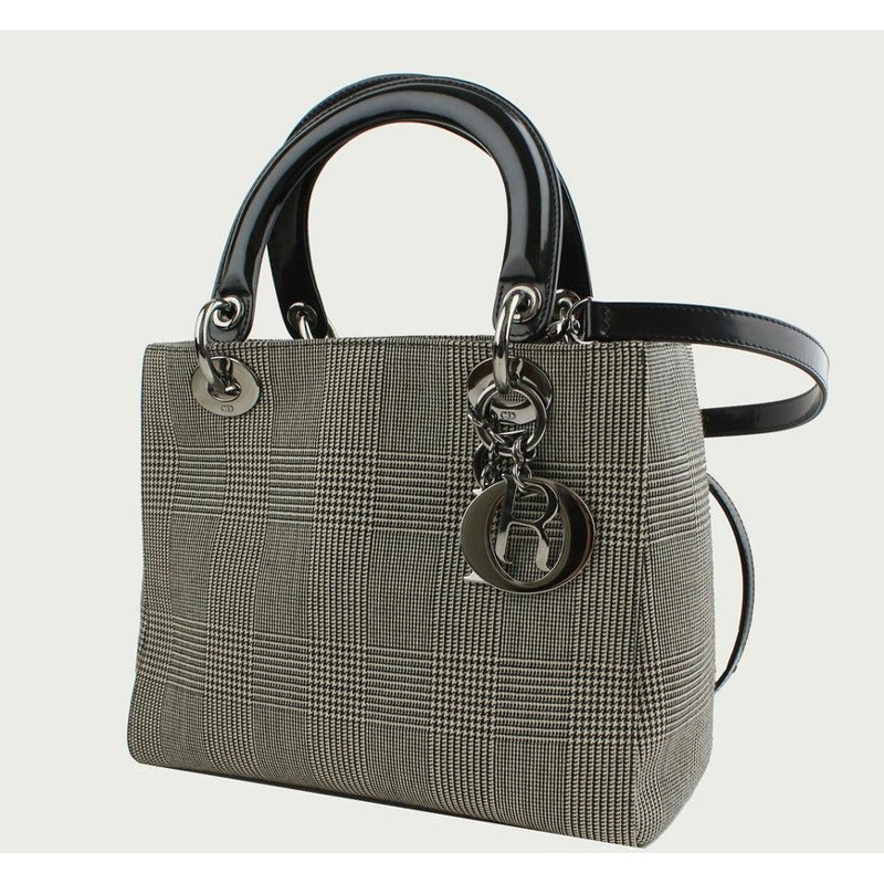 【包稅】DIOR Glencheck Fabric Lady 銀色小號手提包和單肩包-1