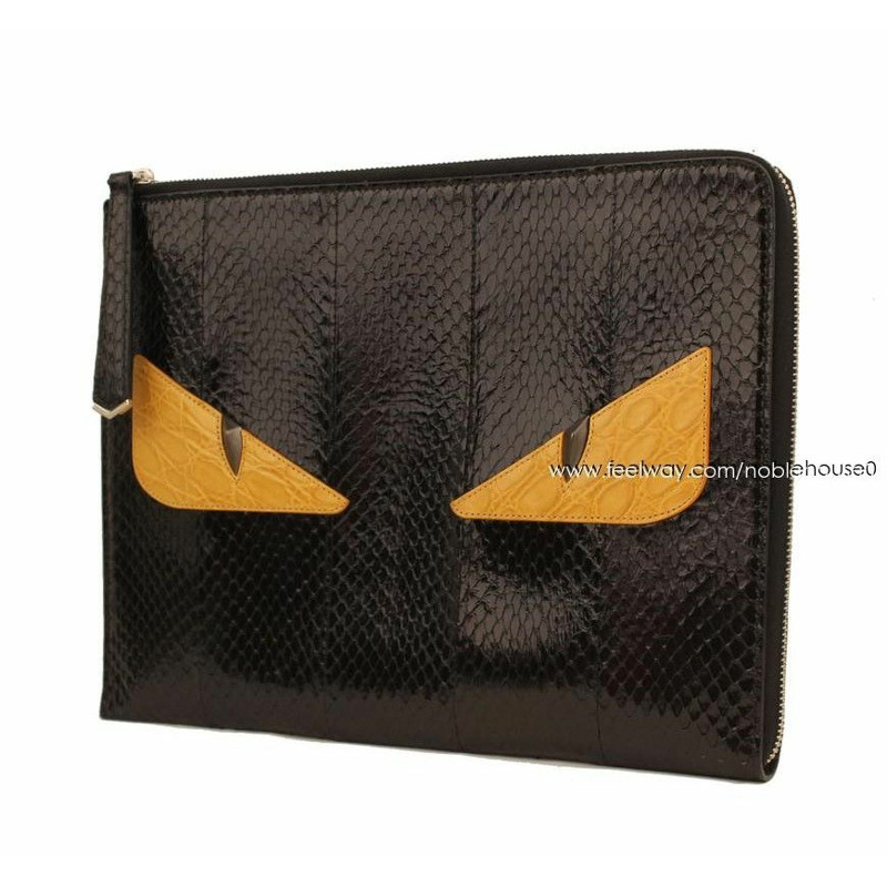 【包稅】FENDI 黑色與芥末色真蟒蛇紋 Bagbug Monster 手拿包-1