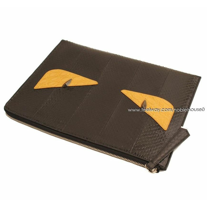 【包稅】FENDI 黑色與芥末色真蟒蛇紋 Bagbug Monster 手拿包-3