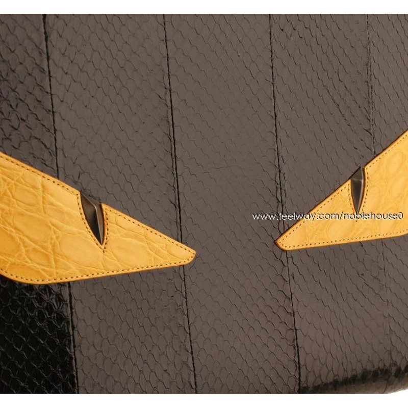 【包稅】FENDI 黑色與芥末色真蟒蛇紋 Bagbug Monster 手拿包-6