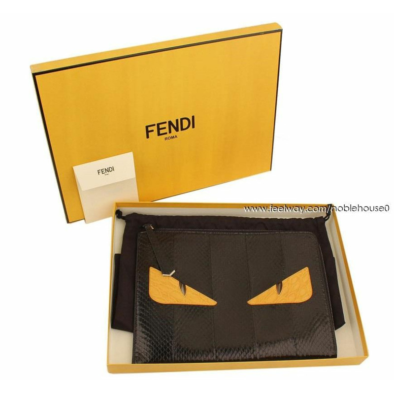 【包稅】FENDI 黑色與芥末色真蟒蛇紋 Bagbug Monster 手拿包-7
