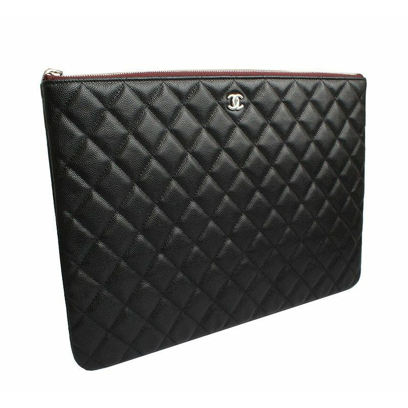 【包稅】CHANEL 黑色魚子醬絎縫銀色CC大手拿包系列-1