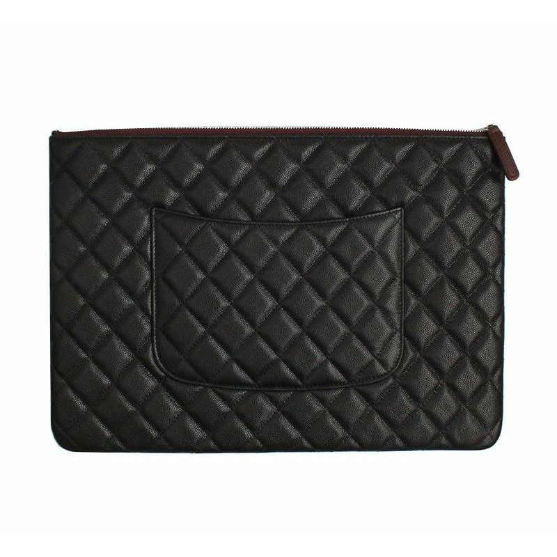 【包稅】CHANEL 黑色魚子醬絎縫銀色CC大手拿包系列-2