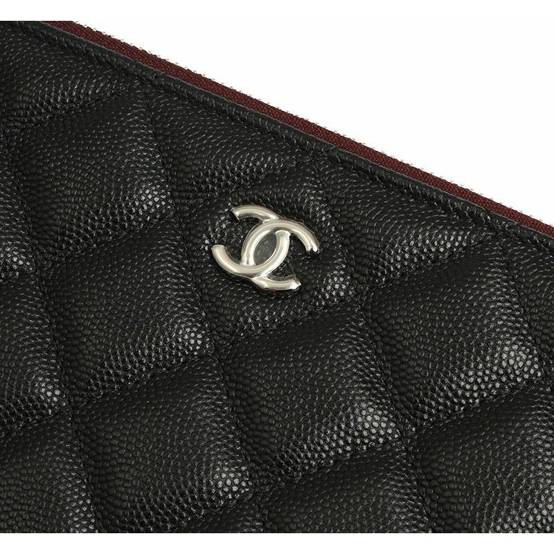 【包稅】CHANEL 黑色魚子醬絎縫銀色CC大手拿包系列-5