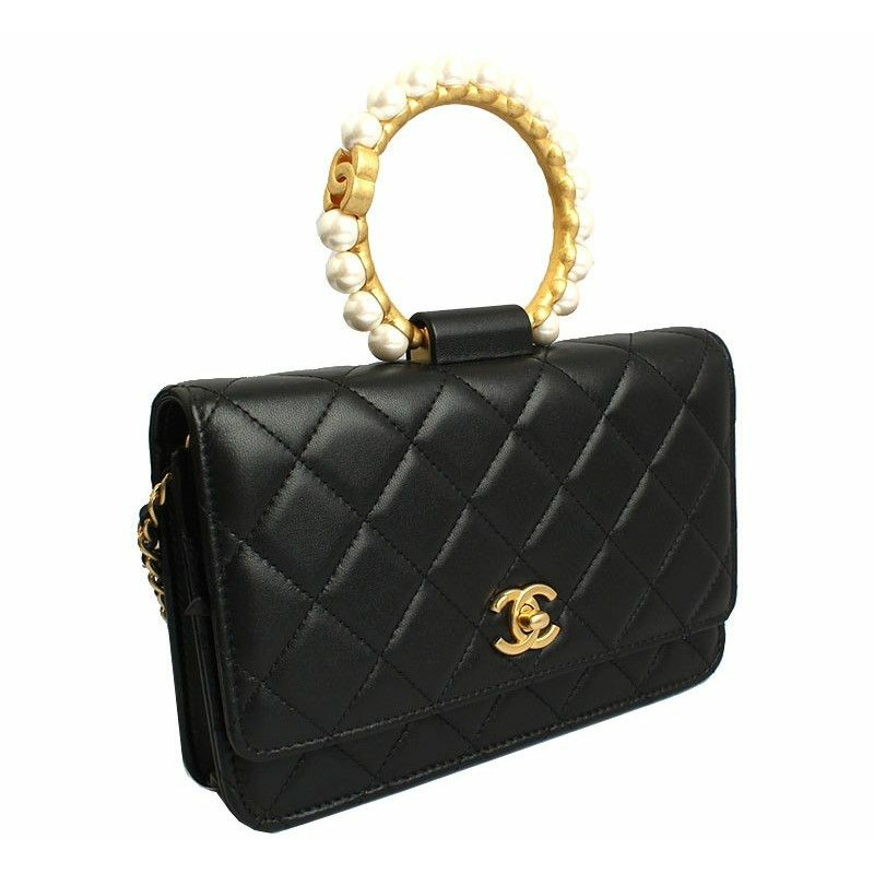【包稅】CHANEL 黑色金色珍珠手柄 WOC 斜背包-1