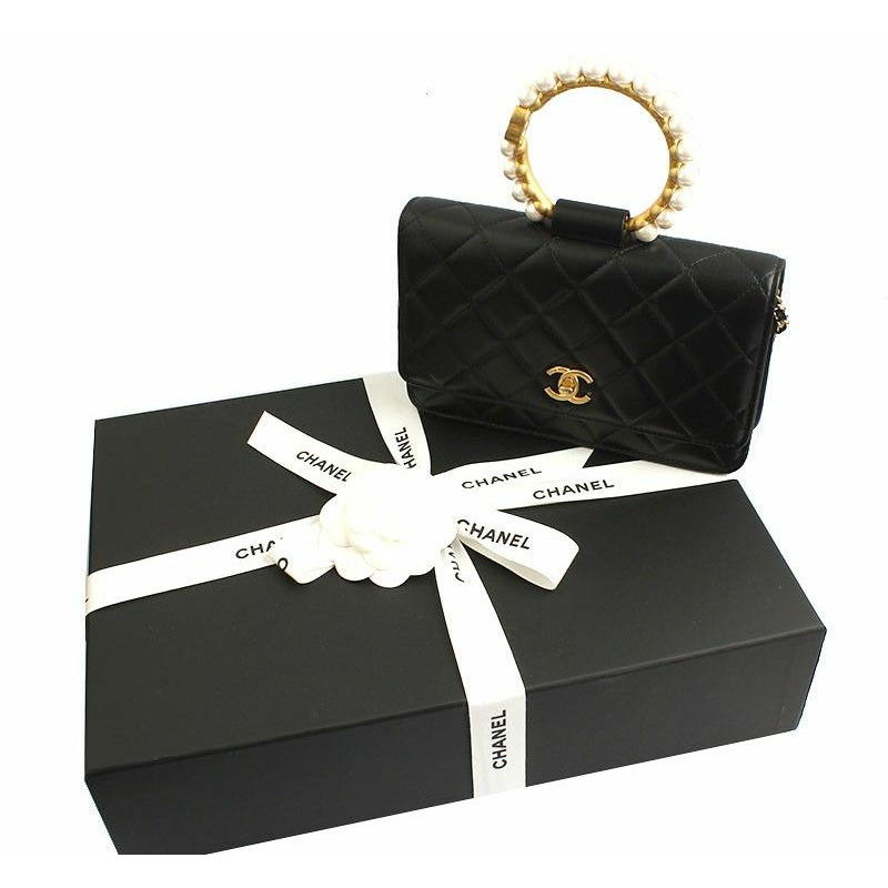 【包稅】CHANEL 黑色金色珍珠手柄 WOC 斜背包-5