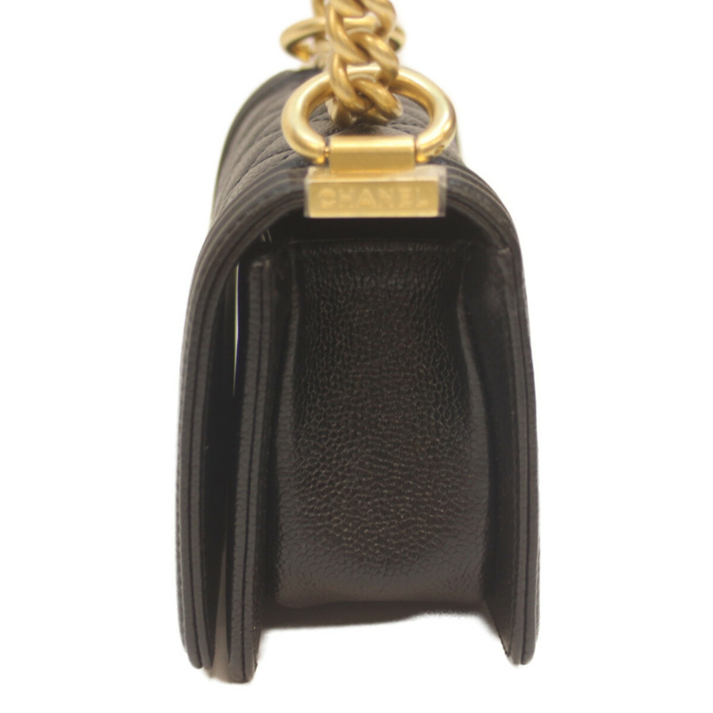 香奈兒 A67364 黑色魚子醬紋皮革迷你 Boy Chanel 15 鏈條單肩背包，配 G 字五金，黑色，女士-2