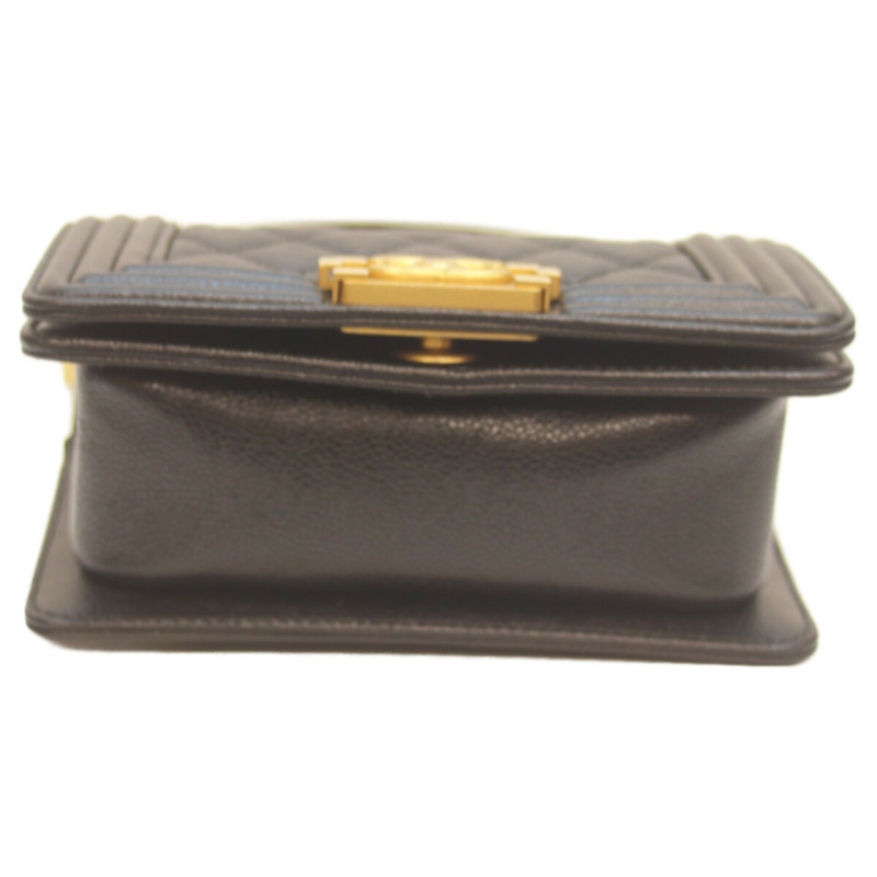 香奈兒 A67364 黑色魚子醬紋皮革迷你 Boy Chanel 15 鏈條單肩背包，配 G 字五金，黑色，女士-3