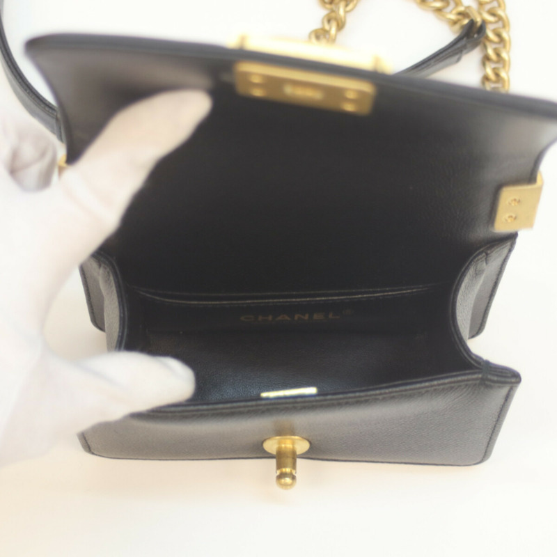 香奈兒 A67364 黑色魚子醬紋皮革迷你 Boy Chanel 15 鏈條單肩背包，配 G 字五金，黑色，女士-4