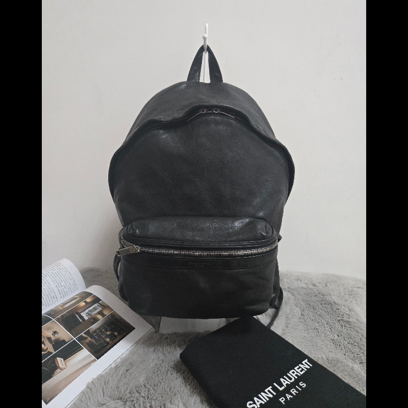 YSL Saint Laurent 聖羅蘭 全皮革 黑色 後背包-0