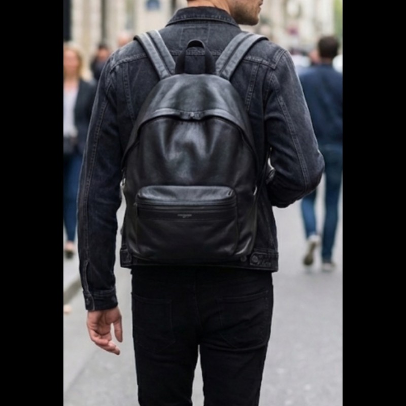 YSL Saint Laurent 聖羅蘭 全皮革 黑色 後背包-1