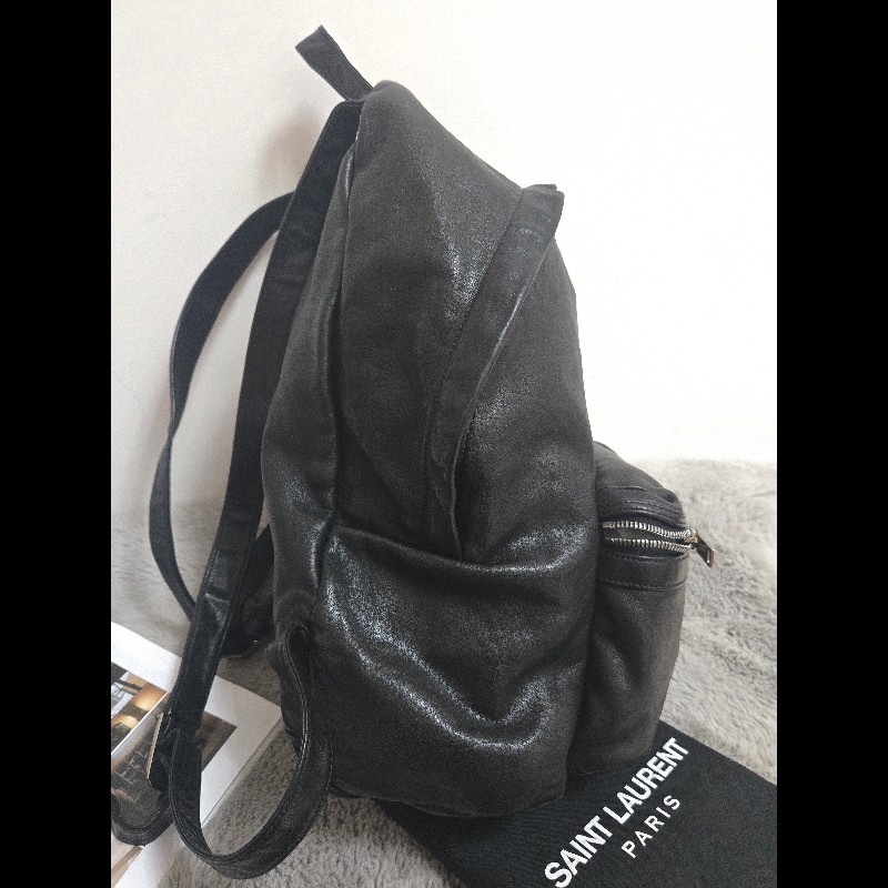 YSL Saint Laurent 聖羅蘭 全皮革 黑色 後背包-7