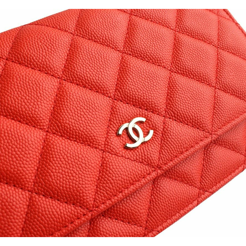 【包稅】CHANEL WOC 紅橙魚子醬銀色迷你斜背包-4