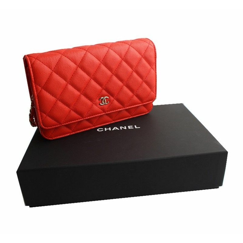 【包稅】CHANEL WOC 紅橙魚子醬銀色迷你斜背包-5