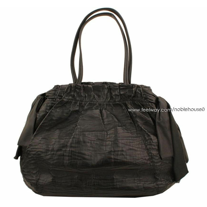 【包稅】PRADA 納帕黑褶皺緞帶單肩包-2