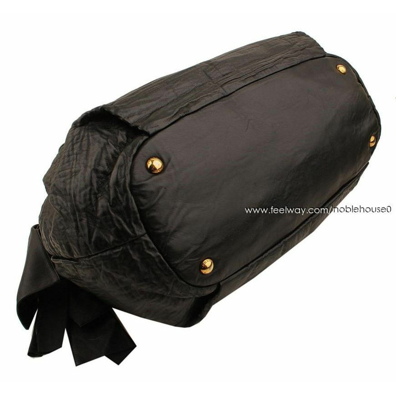 【包稅】PRADA 納帕黑褶皺緞帶單肩包-4