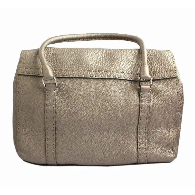 【包稅】FENDI Selleria 銀色皮革翻蓋手提包-2