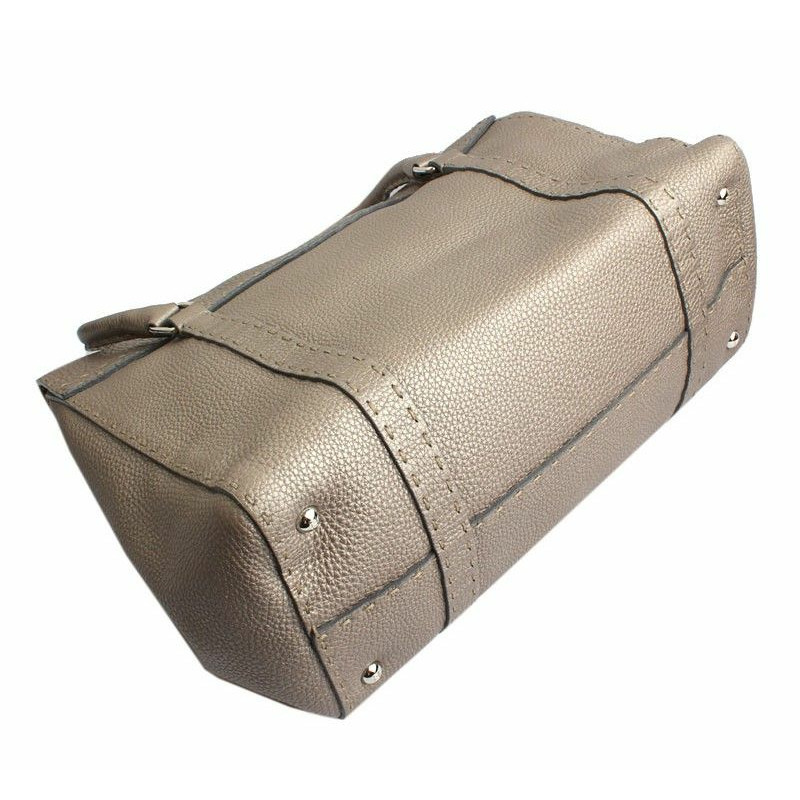 【包稅】FENDI Selleria 銀色皮革翻蓋手提包-3