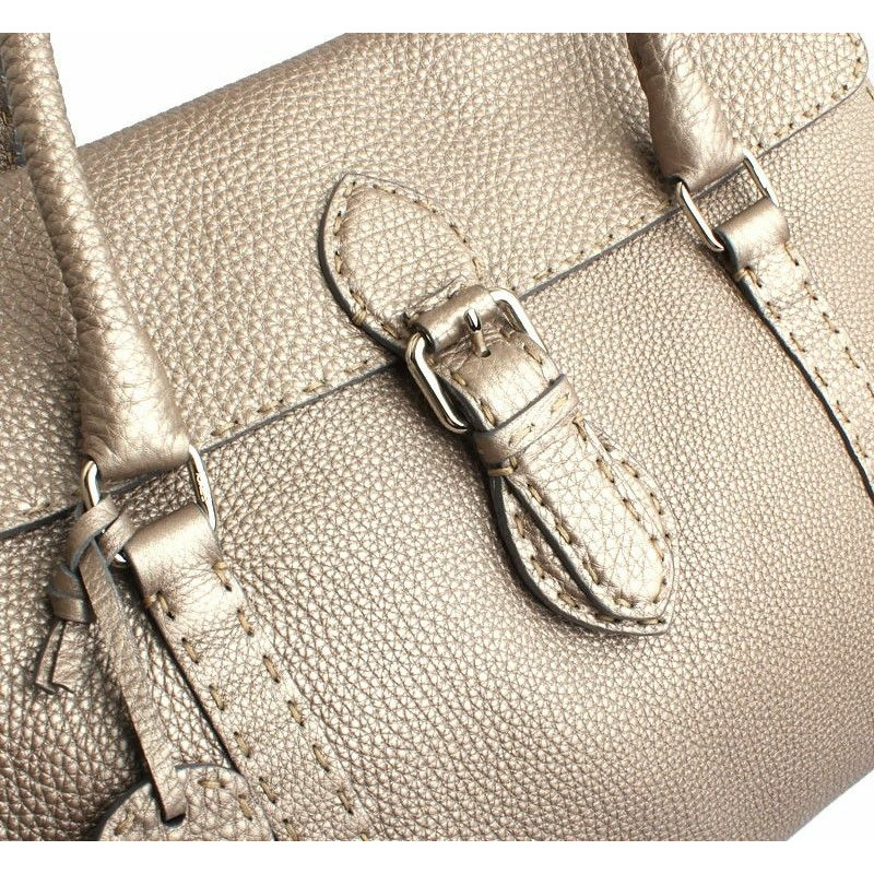 【包稅】FENDI Selleria 銀色皮革翻蓋手提包-5