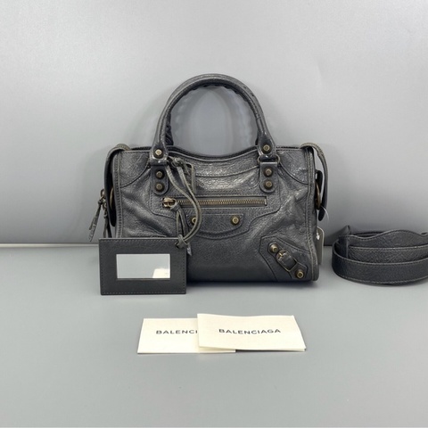 【95%新✨全網最低價】Balenciaga 巴黎世家 Le City機車包mini深灰色 小羊皮 單肩｜斜挎｜手提包