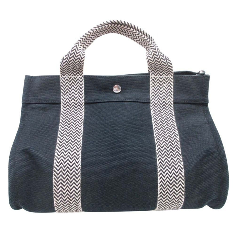 愛馬仕 Cannes PM 手提包，帆佈人字紋，帶小袋，黑色/象牙色，女士款-0