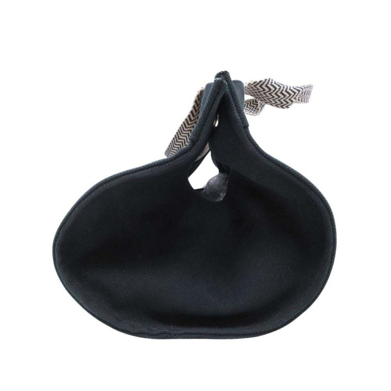 愛馬仕 Cannes PM 手提包，帆佈人字紋，帶小袋，黑色/象牙色，女士款-2