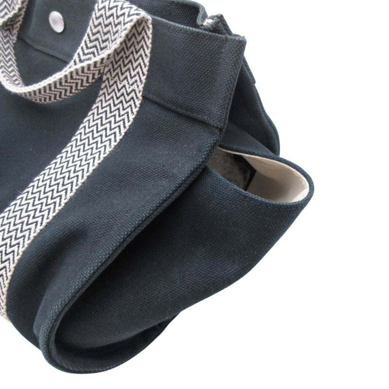 愛馬仕 Cannes PM 手提包，帆佈人字紋，帶小袋，黑色/象牙色，女士款-5