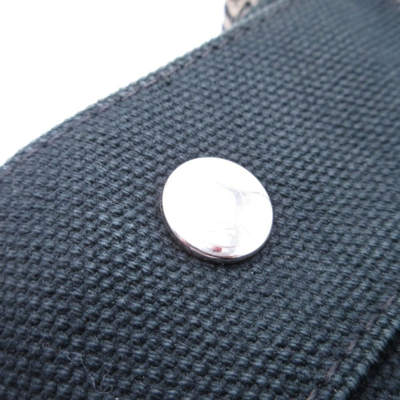 愛馬仕 Cannes PM 手提包，帆佈人字紋，帶小袋，黑色/象牙色，女士款-7