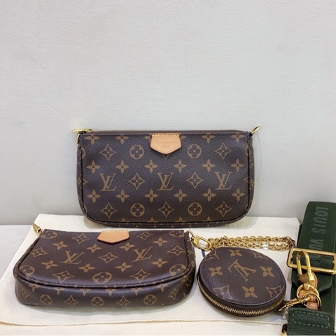 【全網最低價✨92%新✨子包全在】LV Multi Pochette Accessoires 綠色肩帶 鏈條老花五合一組合包