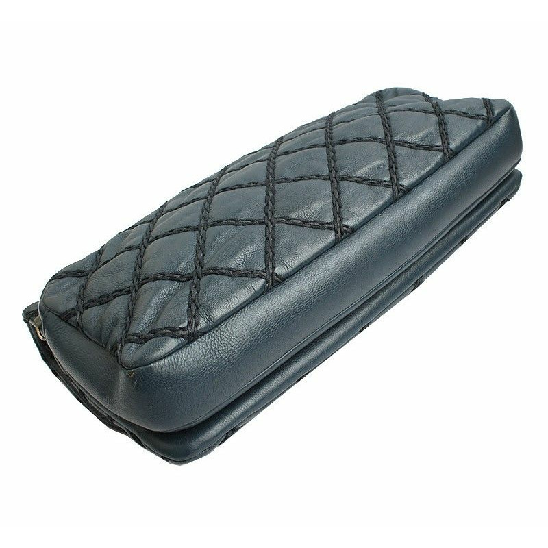 【包稅】CHANEL 海軍藍野性縫線卡其色鏈條單肩斜背包 第19系列-4