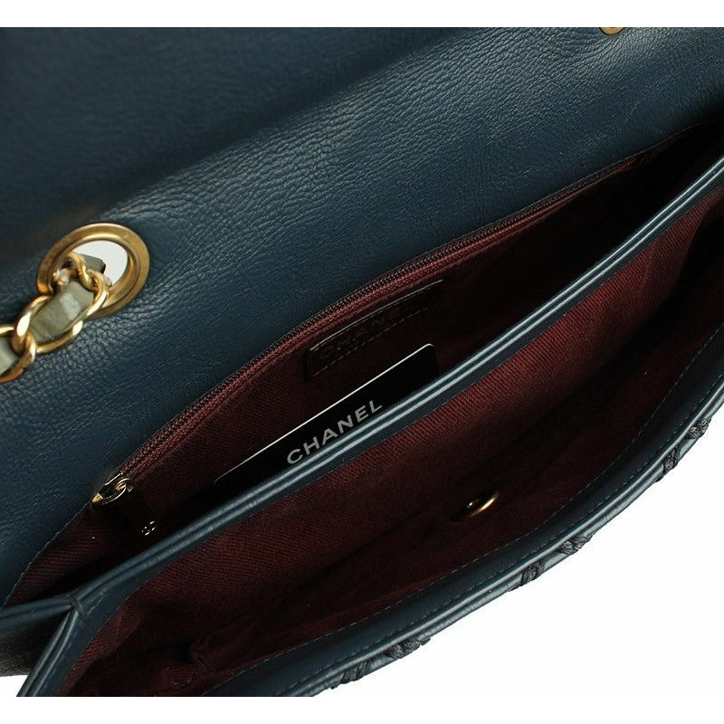 【包稅】CHANEL 海軍藍野性縫線卡其色鏈條單肩斜背包 第19系列-5