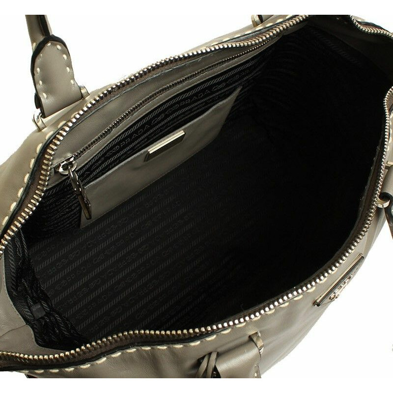 【包稅】PRADA 灰色縫線小牛皮手提包 BR5128-4