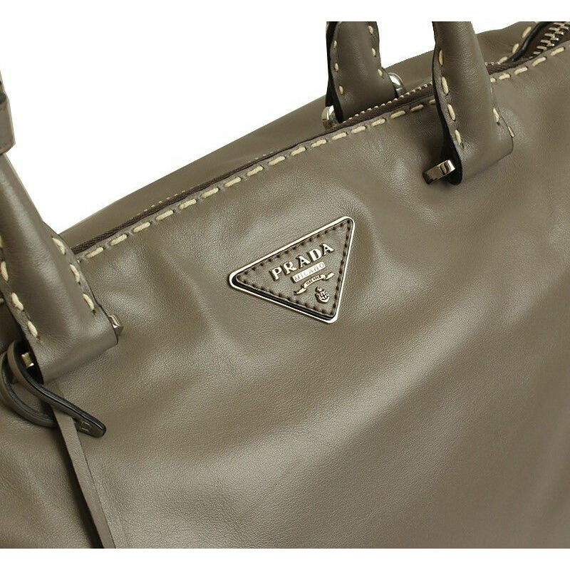 【包稅】PRADA 灰色縫線小牛皮手提包 BR5128-5